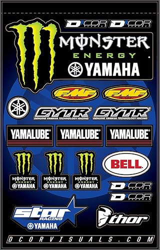 D'cor Visuals Racing Decal Sheet – 12 Mil Thick Vinyl – Compatible with Yamaha Dirt Bikes – Includes Monster, FMF, GYTR, Yamalube, Bell, Thor, and