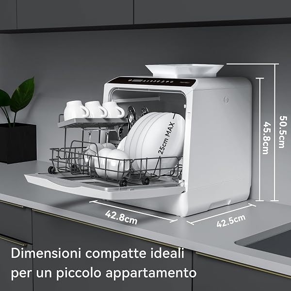 Hermitlux Lavastoviglie portatile con 4 Coperti, Serbatoio dell'acqua da 5 L, Lavastoviglie Piccola da 6 Programmi, Bianco - 2