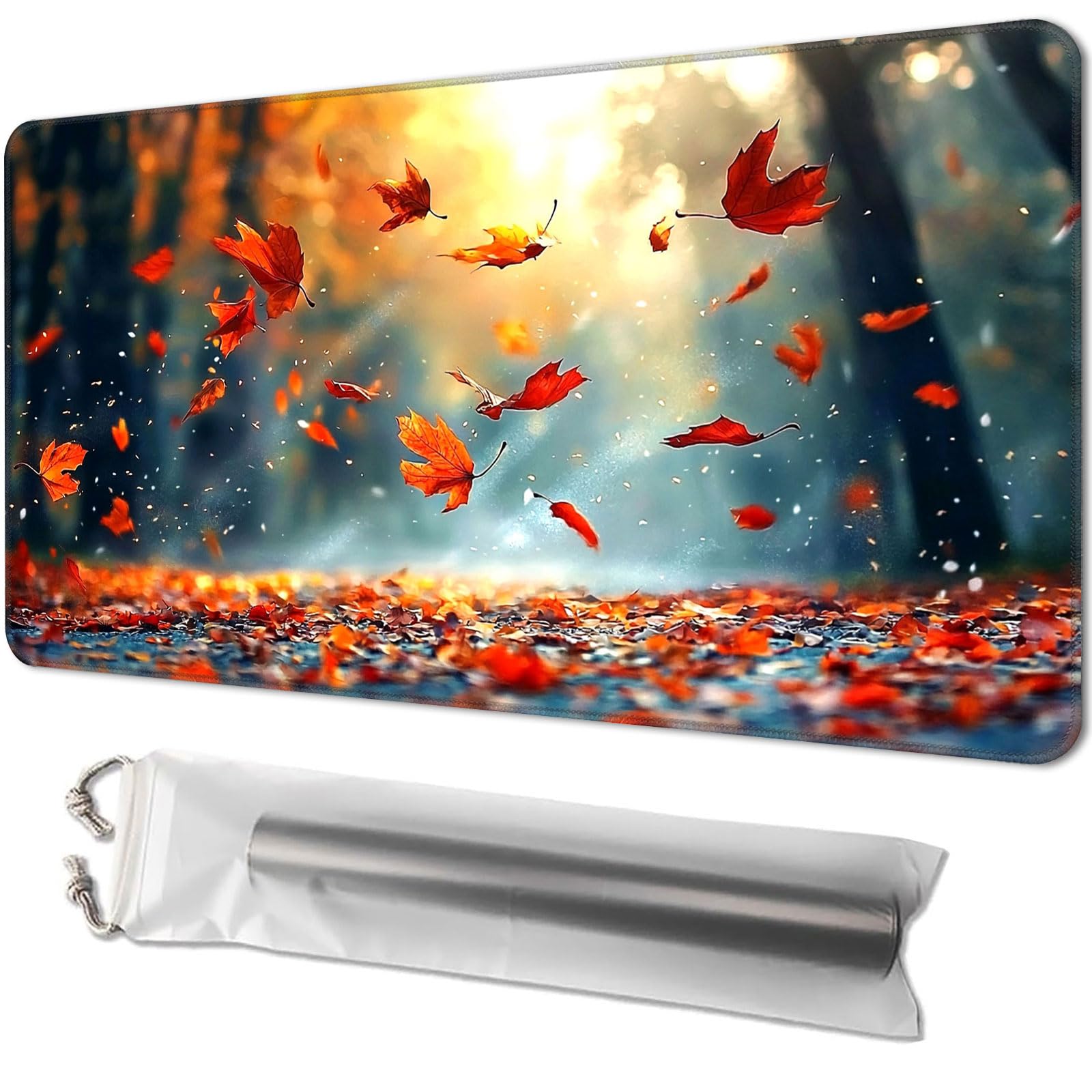 Playmat for TCG, with Free Storage Bags, Game Mat 24 x 14 inches, MTG and Board Game Mat for Cards, Ideal for Card Game Enthusiasts, Falling Leaves