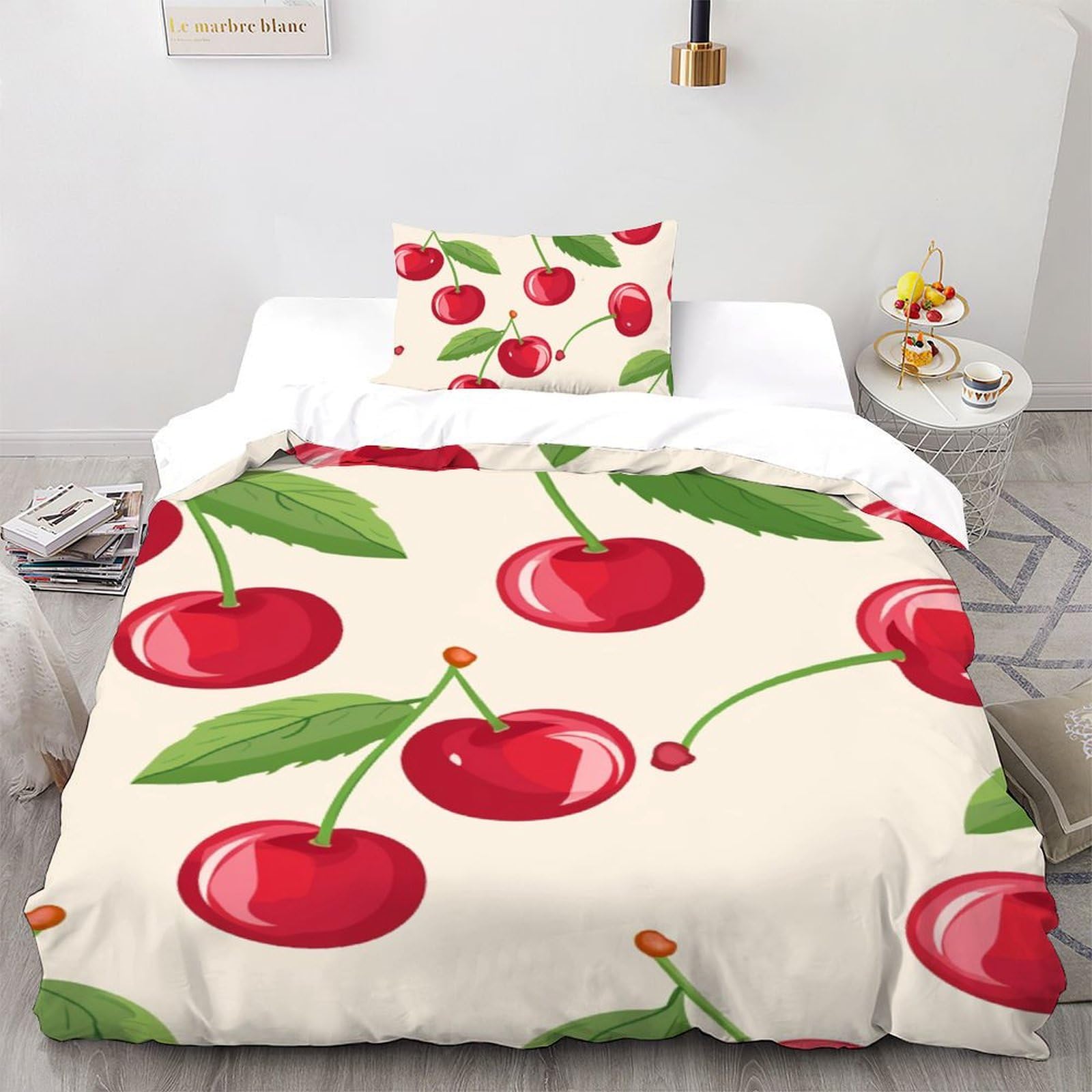 Housse de couette cerise rouge en microfibre douce avec zip