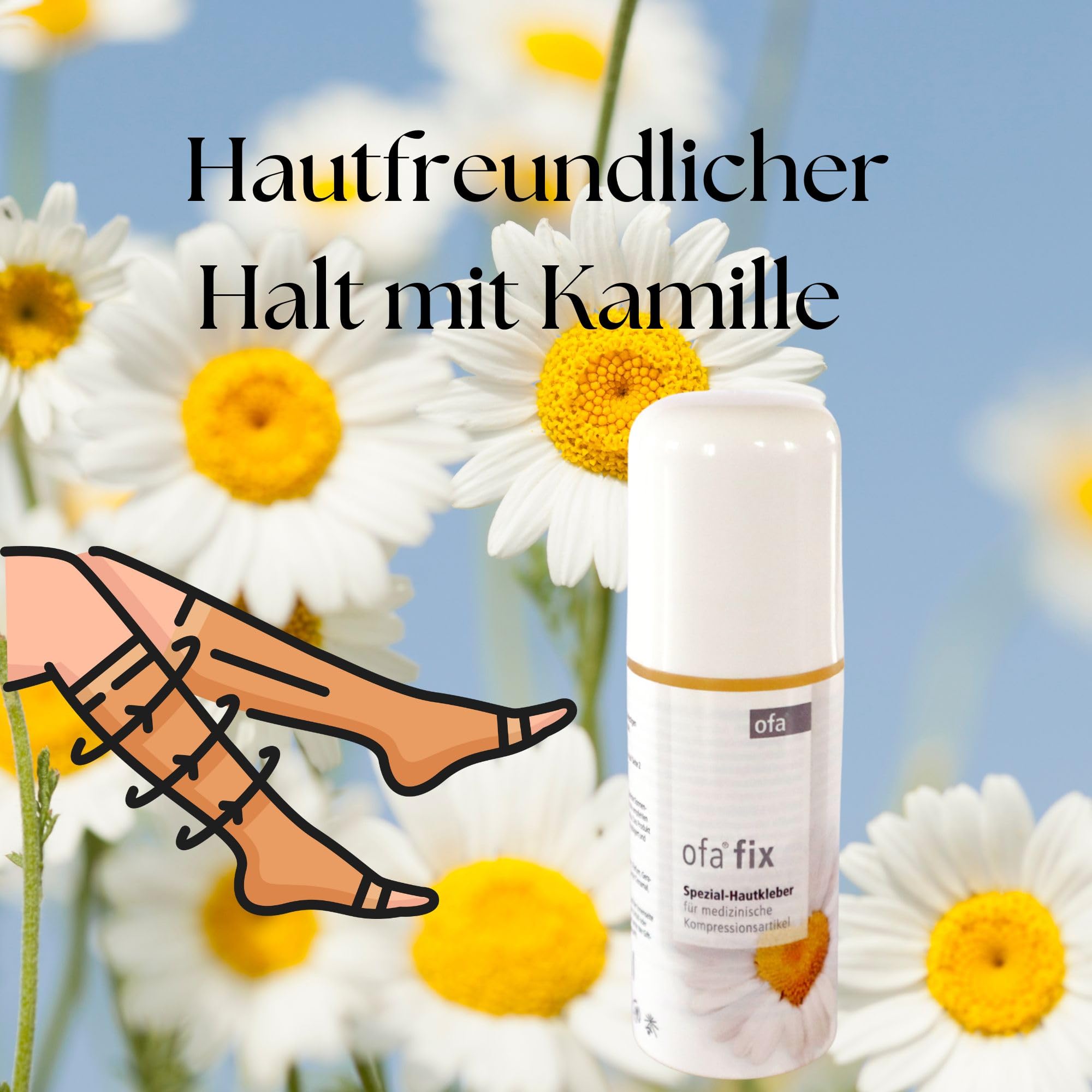 Colla per calze compressive Ofa Fix con rete per lavaggio Olanmarp - fissaggio sicuro, pH neutro, con camomilla 60 ml