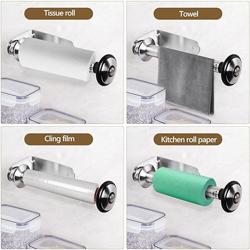 Miniatura 5 de Cabilock Soporte para toallas de papel, organizador de papel, suministros de cocina montados en la pared para fácil acceso, diseño elegante para