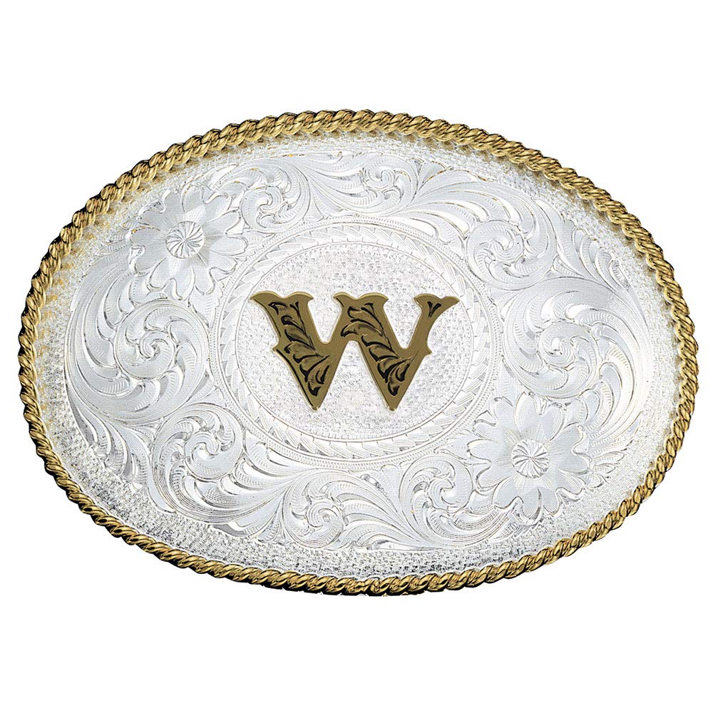 Montana Silversmiths Initial Engraved Gold Trim Western Belt Buckle