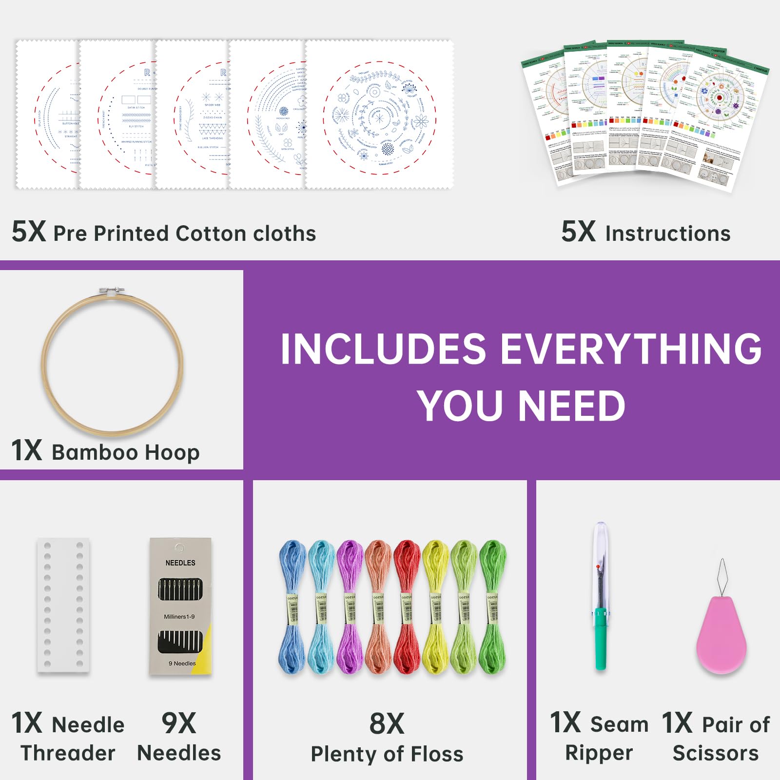 Beginner Embroidery Kit - 5 Stages of Skill -2