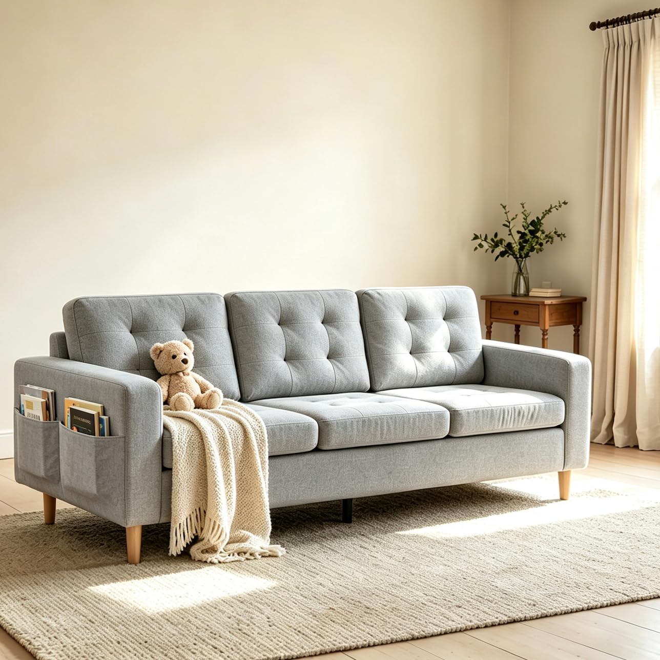 ROCSUMOO Sofa 3 Sitzer, 238cm 3 Seat Sofa, 3er Couch (Hellgrau)