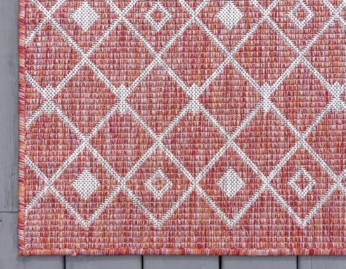 Unique Loom Outdoor Trellis Collection Area Rug - Tribal Trellis (2' X 8' Runner, Rust Red/ Ivory) #TOP7