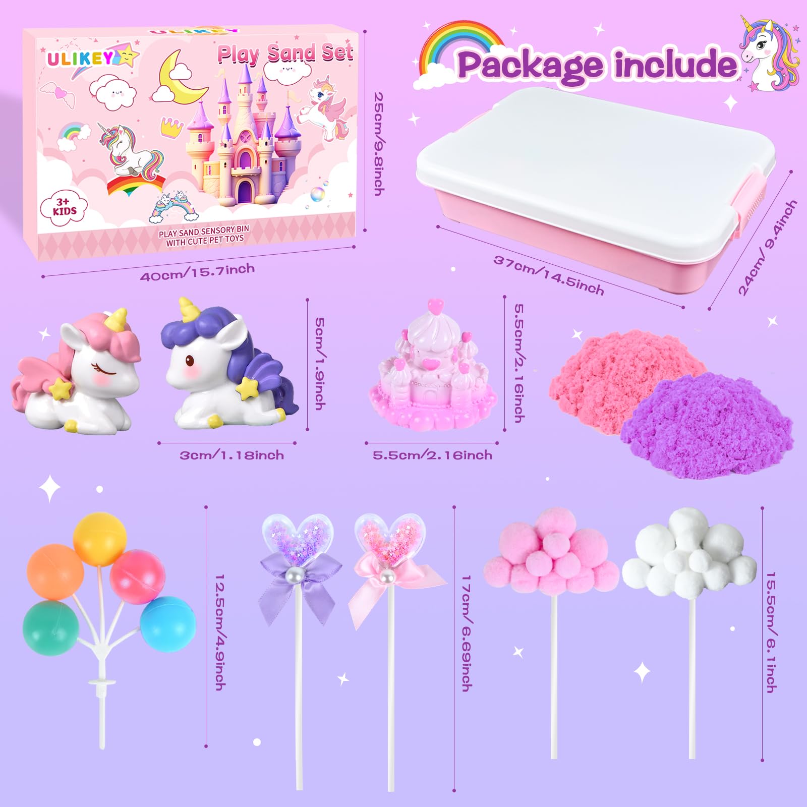 Sable Magique FGZU 1,2 Kg – 4 Couleurs, 38 Accessoires, Licorne, Glace – Pour Filles 3-10 Ans, Cadeau Noël