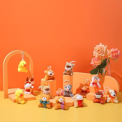 Miniatura 7 de Skylety Paquete de 60 mini animales de peluche a granel, pequeños llaveros de peluche, lindo surtido para premios de carnaval, recuerdos de fiesta,