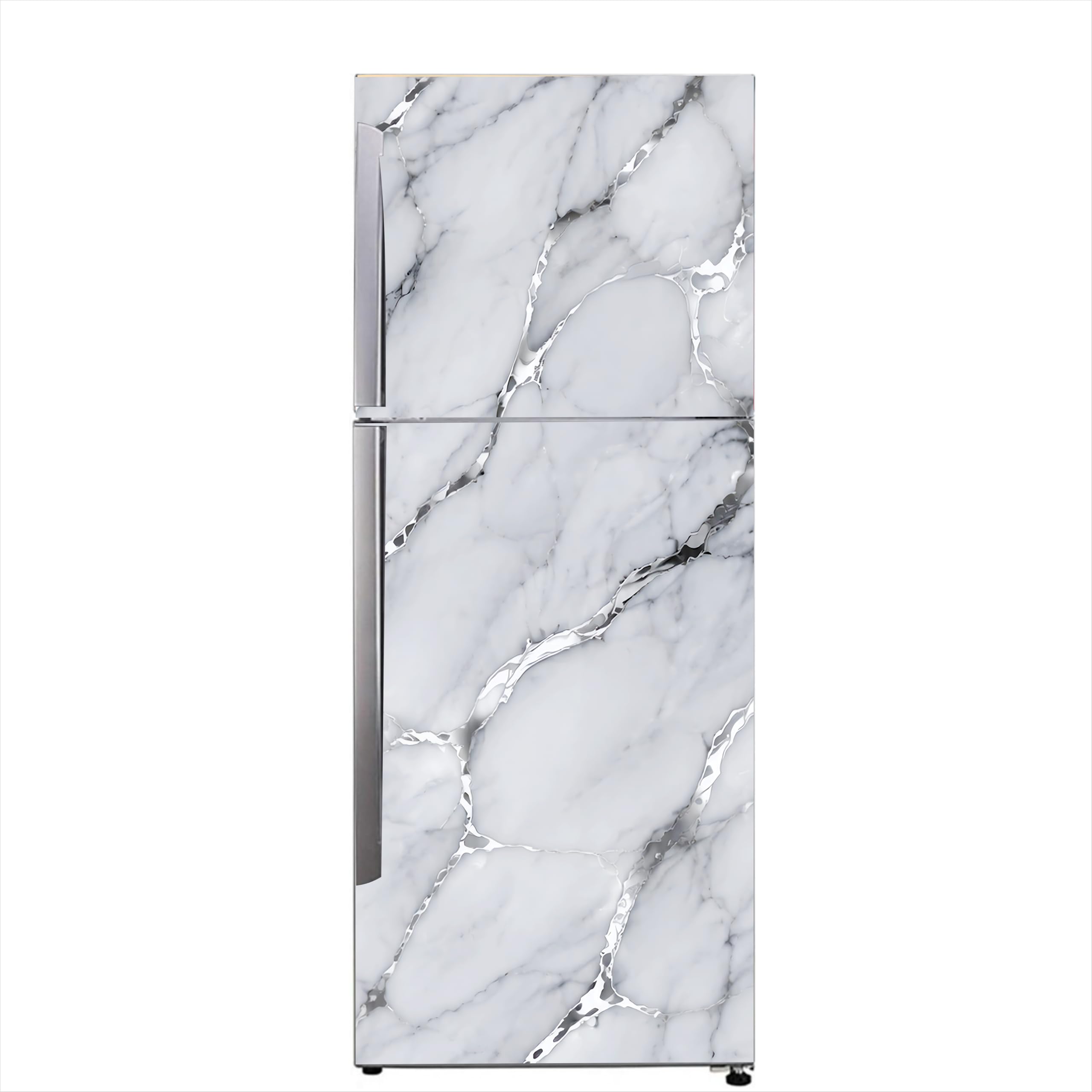 Marble Print Fridge Door Sticker, Self-Adhesive Vinyl, White with Silver Veins, 60 x 152 cm-image-22