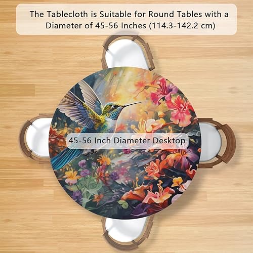 Vista 118 de Mantel redondo ajustable con borde elástico, mantel de hojas coloridas abstractas, impermeable, lavable, para mesas redondas, ideal para picnic