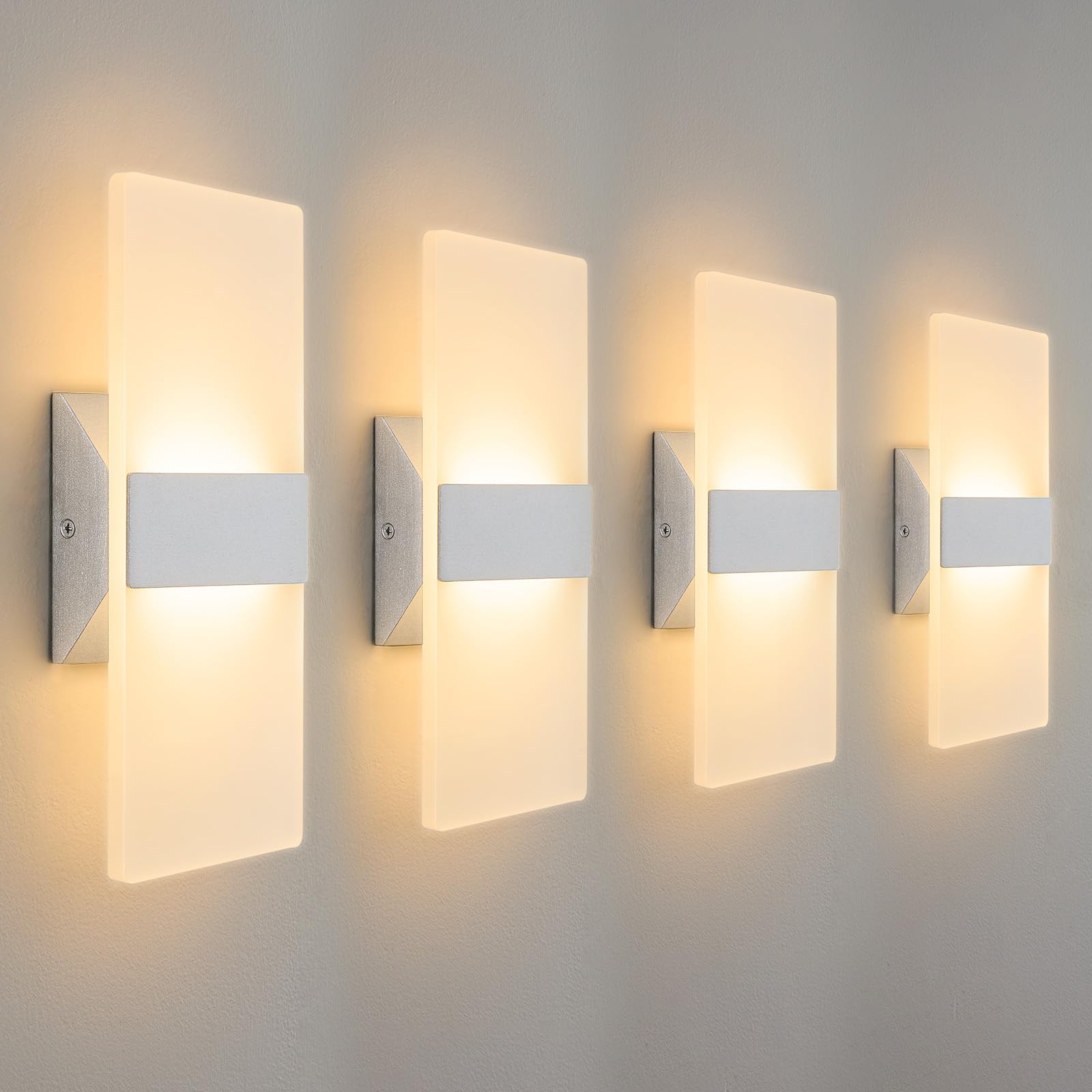 Photo 1 of LightFuze LED Wall Sconces Set of 4, Dimmable, 12-Inch, Brushed Nickel