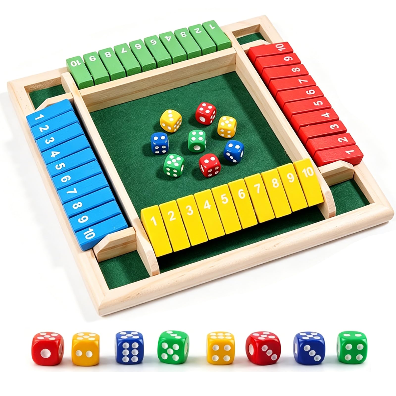 Gra w kości z drewna, dla 4 graczy, Shut The Box, składana plansza z 8 drewnianymi kostkami, gry planszowe, zabawne gry matematyczne, edukacyjne zabawki dla dzieci i dorosłych