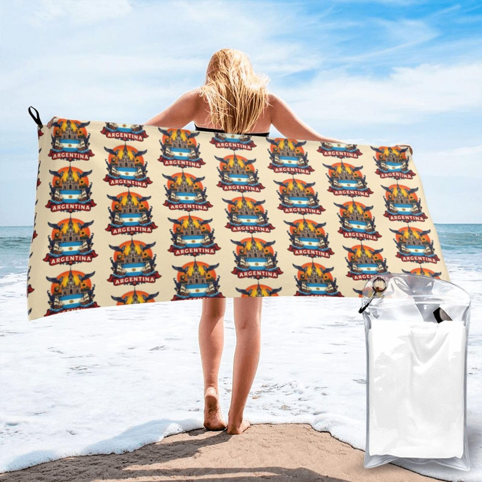 FHIZOAL Argentina Flag With Church Quick Dry Towel Microfibre Towel Super Absorbent Ultra Compact Gym Sports Beach Camping Travel