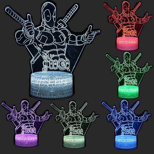 Miniatura 3 de Lámpara de escritorio de mesa táctil con luz nocturna 3D, súper héroe, tres patrones, 7 colores, luces de ilusión óptica con acrílico plano y base