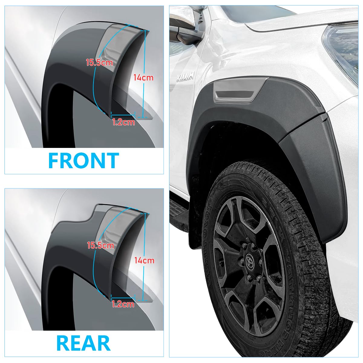 Extensor de Guardabarros 6 Pulgadas para Toyota Hilux 2015-2025, AN110, AN120, AN130, Invincible, Revo, Rocco, GR Sport 12 mm
