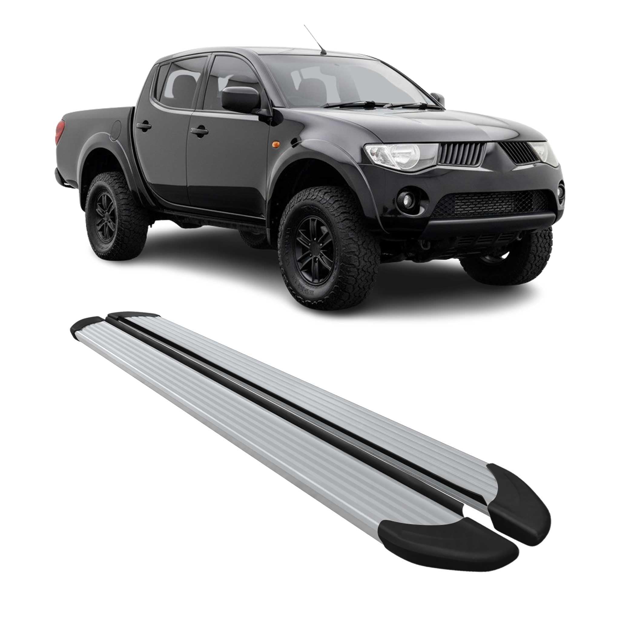 Marchepieds Latéraux pour Mitsubishi L200 Double Cab 2005-14 Alu Argent L2 2Pcs