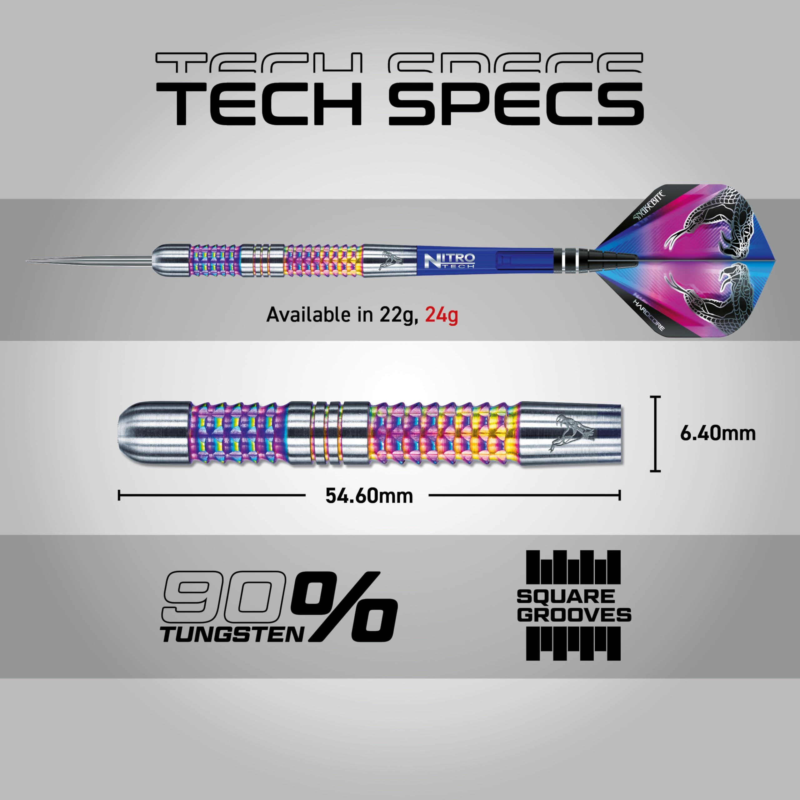 RED DRAGON Peter Wright Snakebite Rainbow Mamba 24g Tungsten Dart