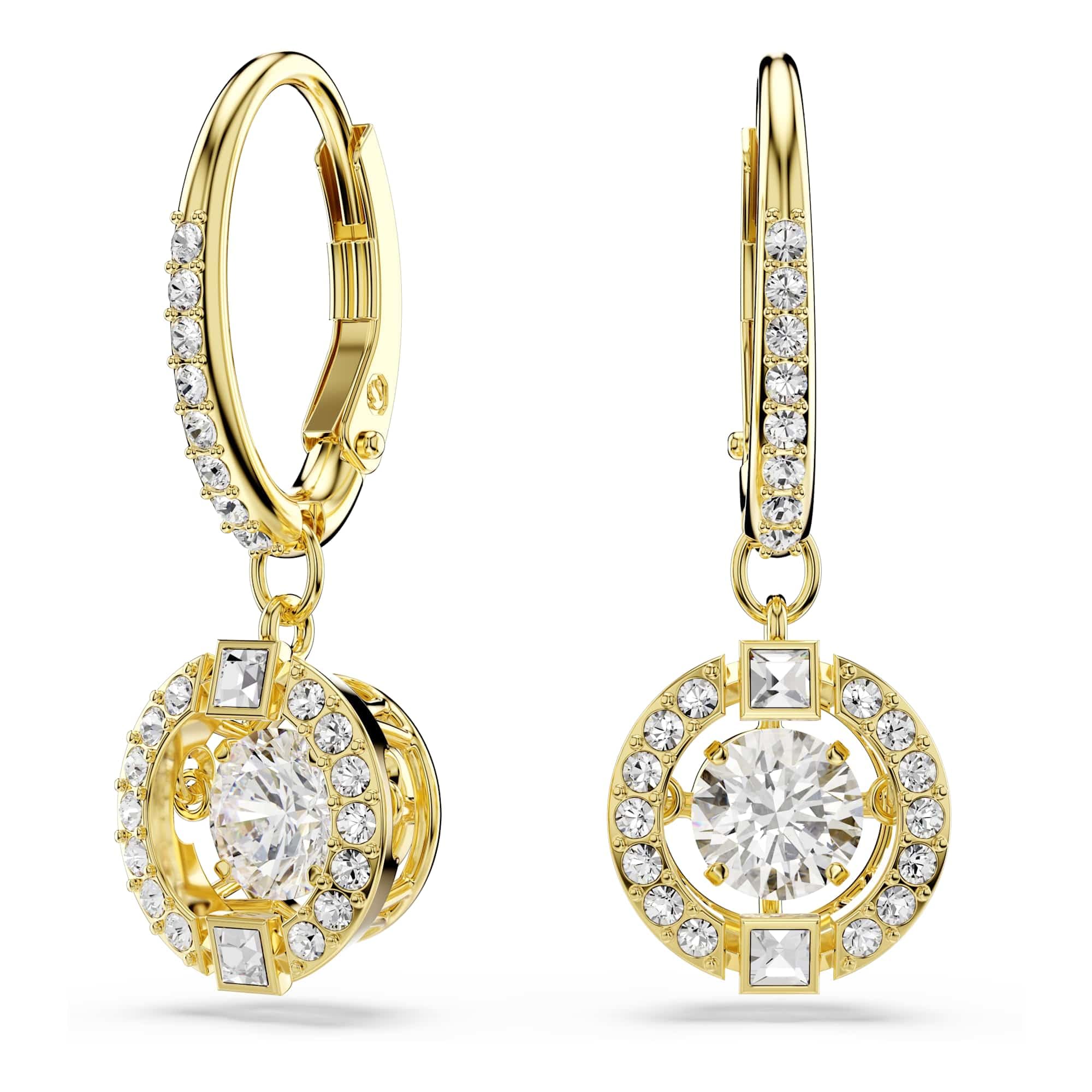 Swarovski Una Angelic Orecchini Pendenti, Taglio Rotondo, Bianco, Finitura Oro 18 Carati
