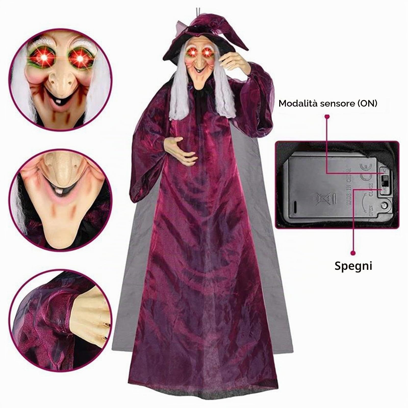 Perfeclan Strega Animata sospesa Decorazione di Halloween Suoni spettrali 70 Pollici a grandezza Naturale Multiuso Casa stregata Prop per labirinti Spaventosi,
