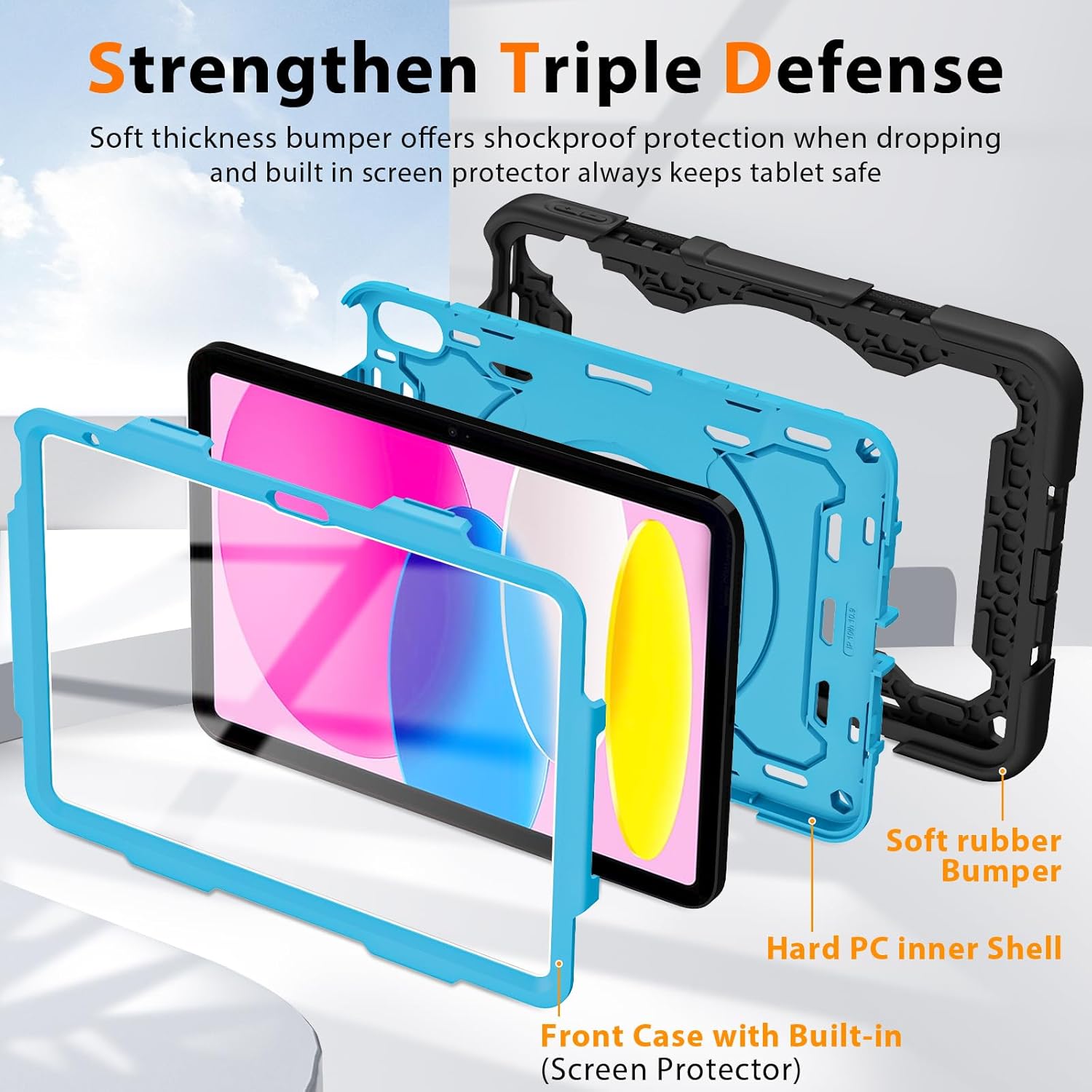 ROISKIN Case for iPad (A16) 11th Generation 11 Inch 2025, iPad 10th Generation Case 10.9" for Kids with Screen Protector,360 Kickstand & Handle,Shoulder Strap,Heavy Duty Military Grade Drop Protection - Image 5