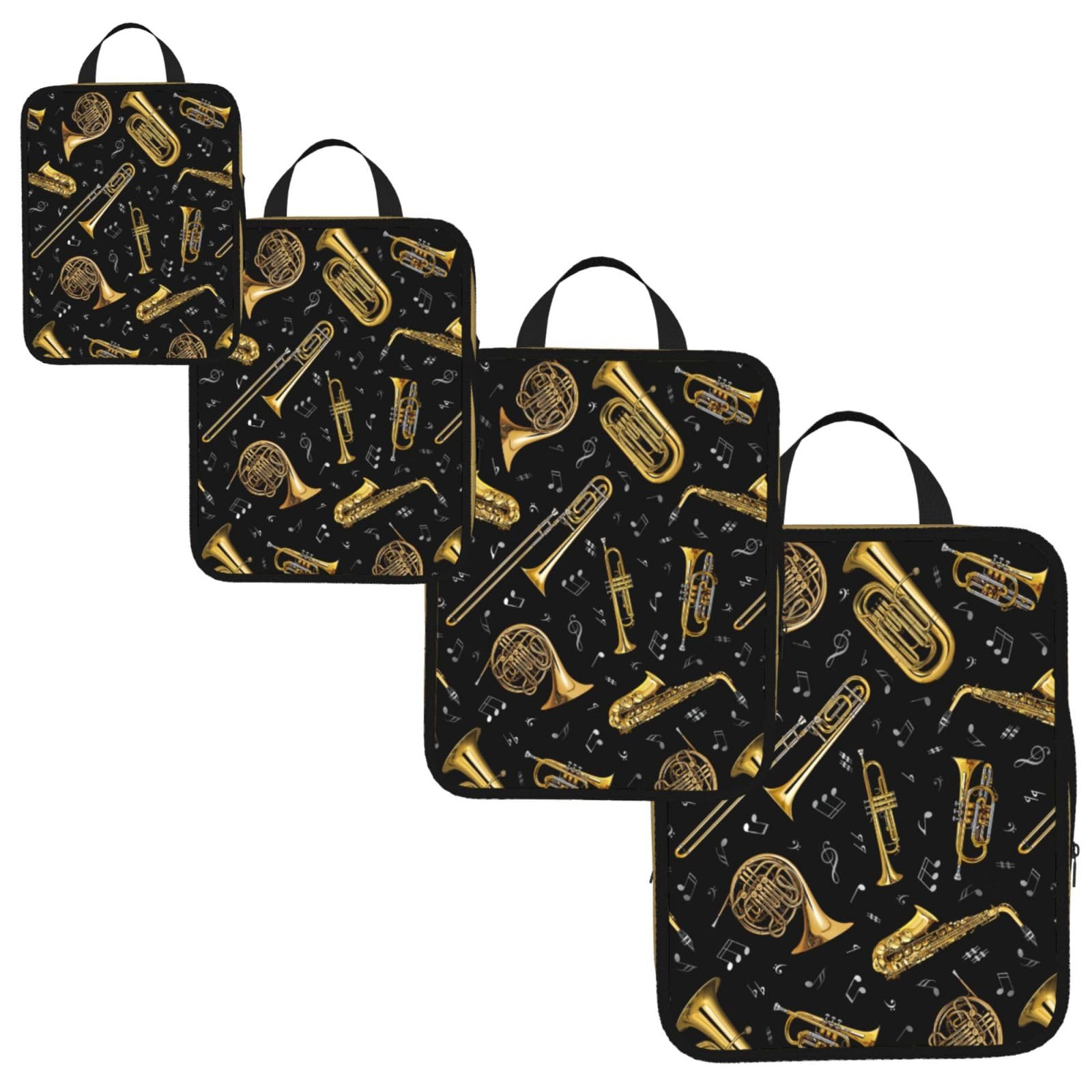 Musical Instruments Print 4 Set Compression Packing Cubes for Suitcases,Expandable Storage Bags Organizers