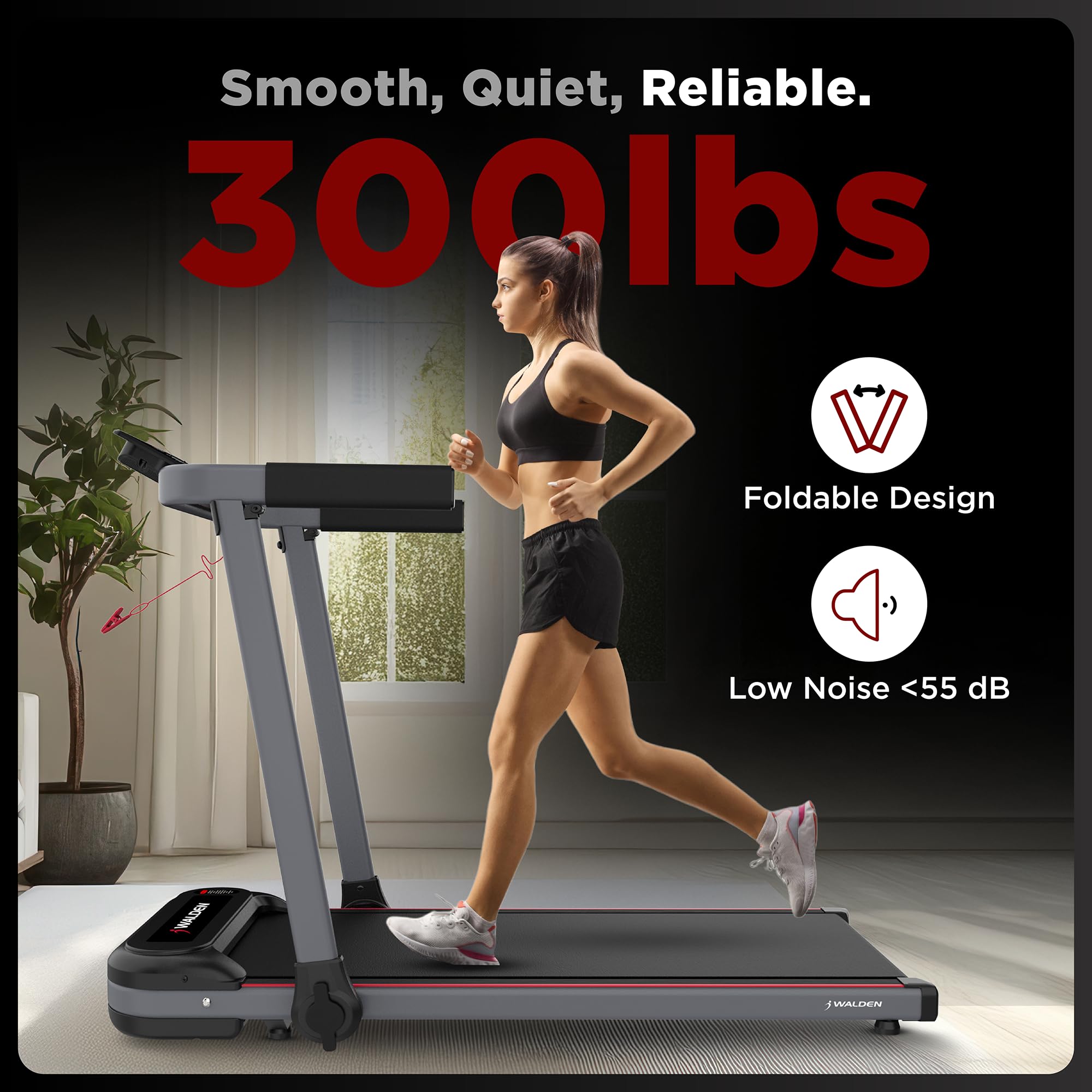 Walden Sports Folding Electric Treadmill with Handle - Portable Running Machine LCD Screen - 6.2mp/h Adjustable Speed