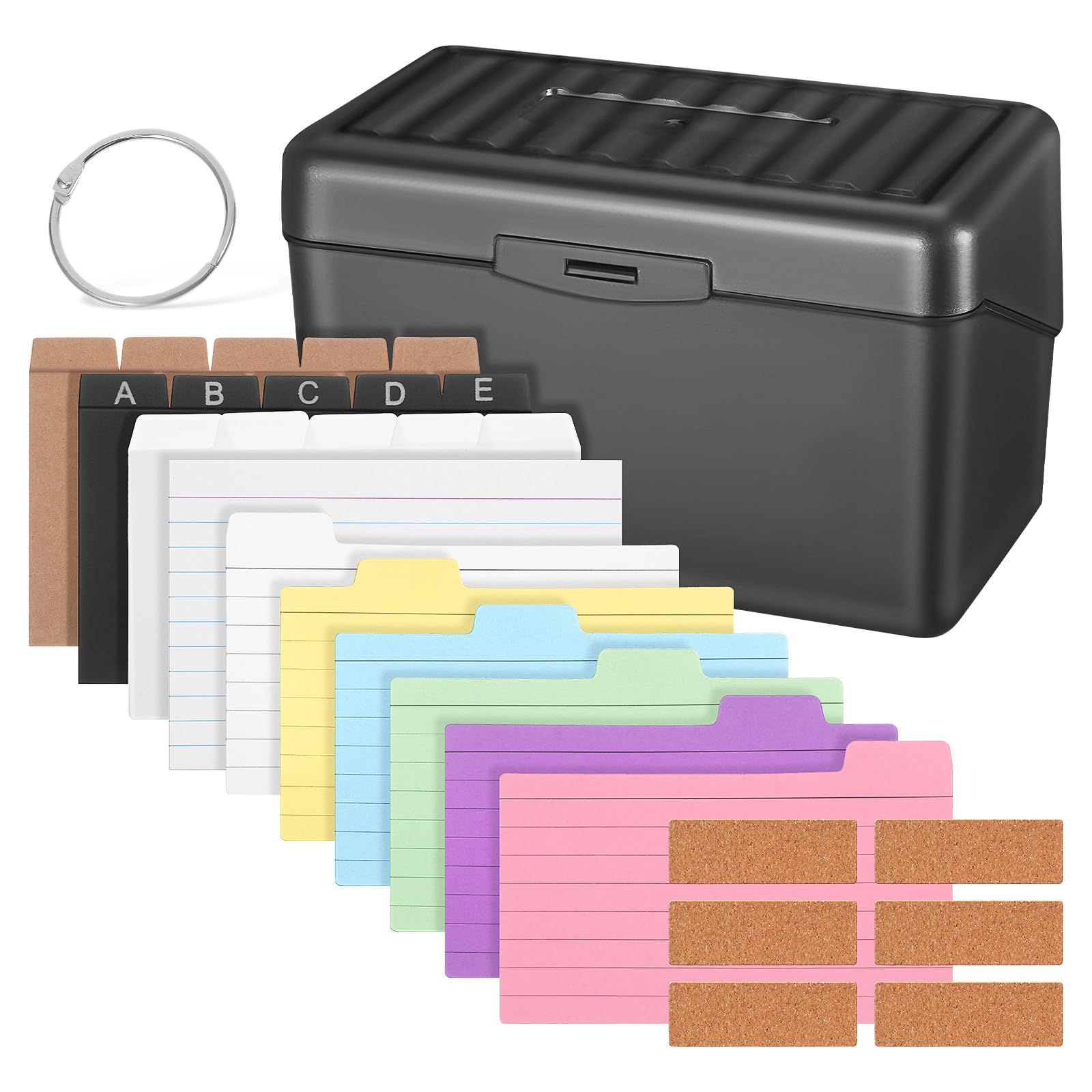 Operitacx Flash Card Box Set, Plastic a7 Flashcard Organiser, Multi-Functional Case with 240 Coloured Cards, 15 Dividers, 6 Rings and Kraft Stickers for Revision Index Note Study Cue Office Supplies