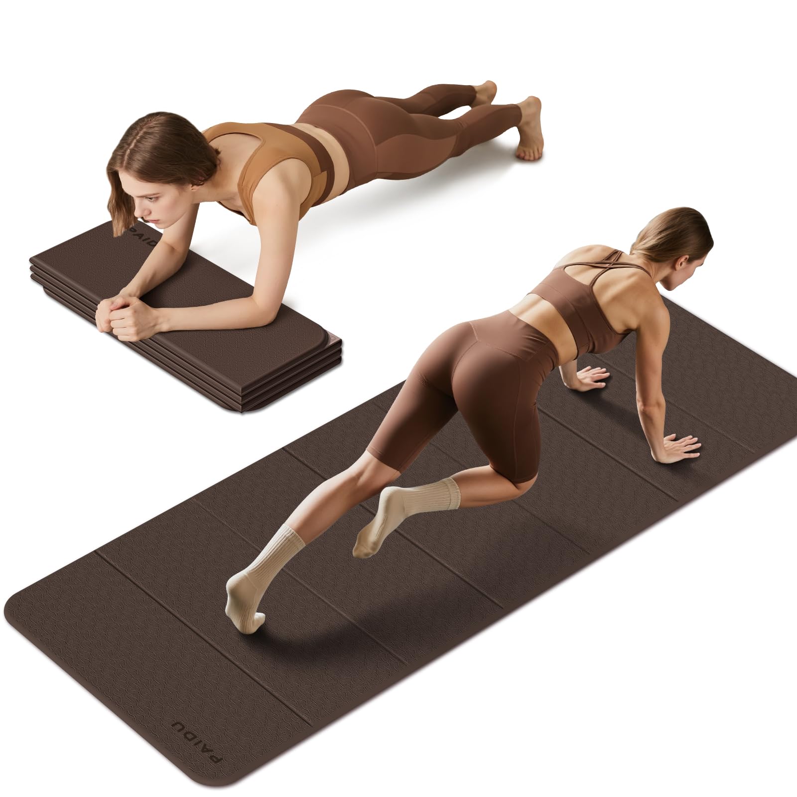 Photo 1 of ***STOCK PHOTO FOR REFERENCE ONLY***PAIDU Foldable Fitness Yoga Mat | 2/5" (10MM) Extra Thick | SGS Certified Non-Slip TPE | 75x26" Extra Long-Wide | Portable & Easy Store | for Yoga, Pilates, Home Gym & Full-Body Workouts (Dark Brown & Beige)