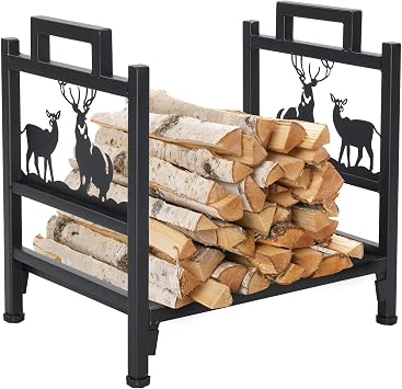 Firewood Rack Wood Storage Metal Holders Single Layer Fireplace Log Rack with Animal Pattern, Fireside Holder for Indoor Fireplace, Wood Stove, Hearth, Fire Pit or Outdoor Patio