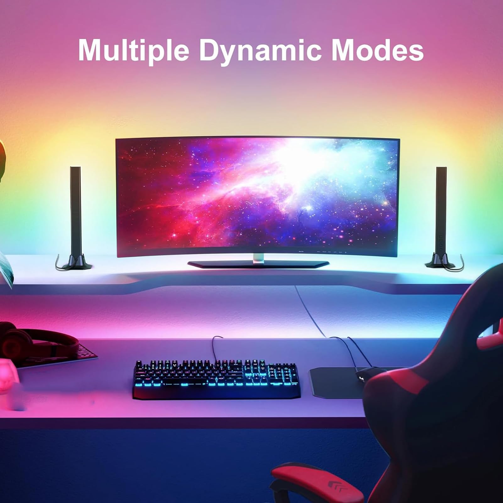 Bewinner LED RGB Gaming Desk Lamp, Smart Music Sync RGB Light Bar, USB Powered Color Changing Lamp - Image 3