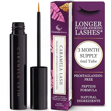 Caramela Lash Eyelash Growth Serum - Prostaglandin Free, Safe for Sensitive Eyes - Dual Peptide Complex & Vitamin B5 for Longer, Fuller, Thicker Lashes - 6ml, 4 Month Supply - Vegan & Cruelty-Free