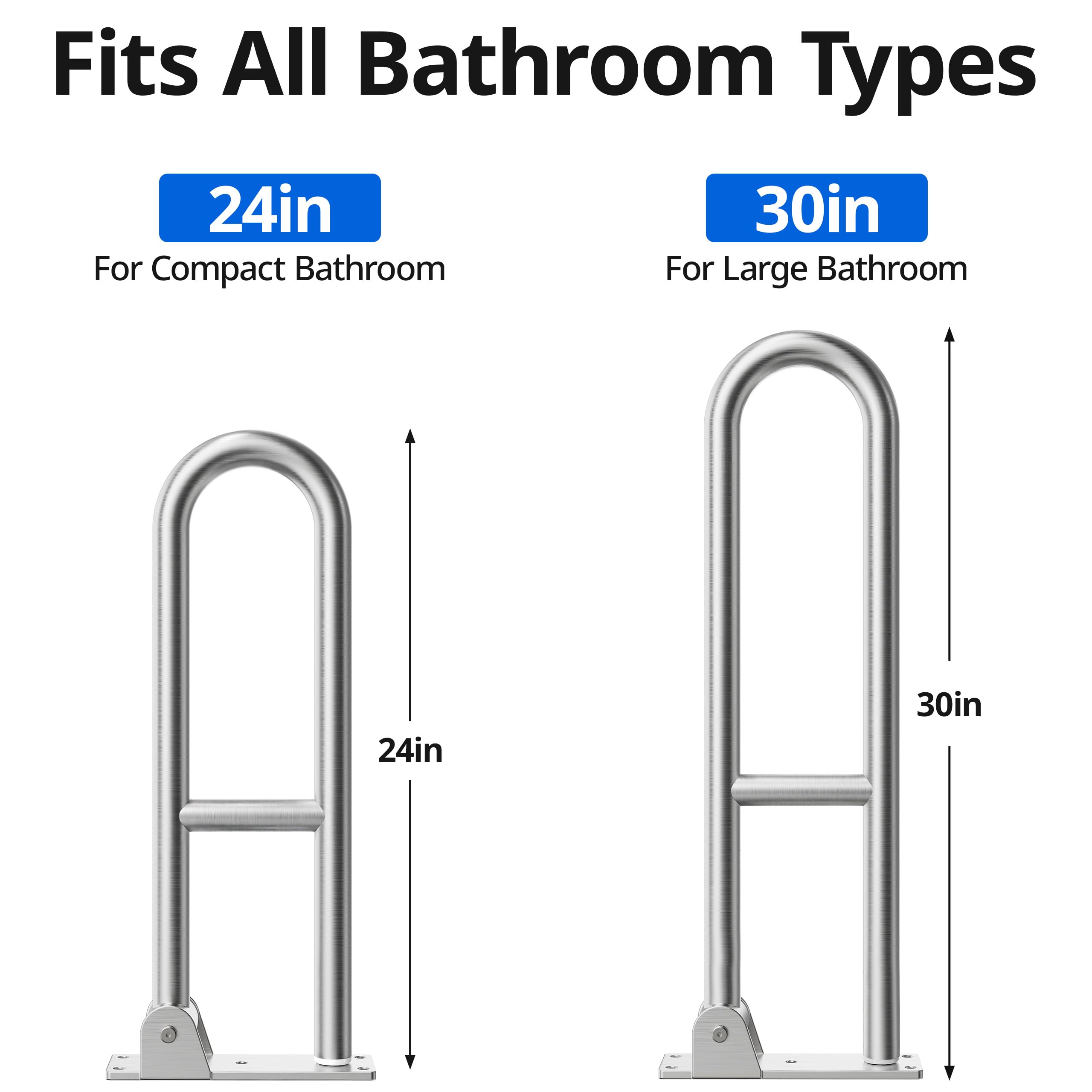 Barra de agarre para inodoro de acero inoxidable, barras de agarre para discapacitados, soporte de baño (corto 23.5 pulgadas)