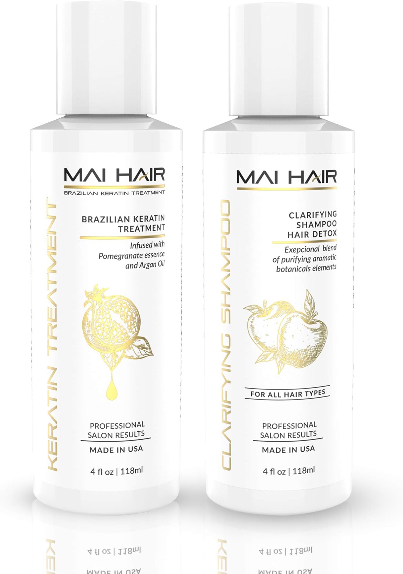 Brazilian Keratin Hair Treatment Complex + Keratin Clarifying Shampoo – Professional Effective Fast Acting Powerful Formula Infused with Pomegranate and Argan Oil (4 oz)