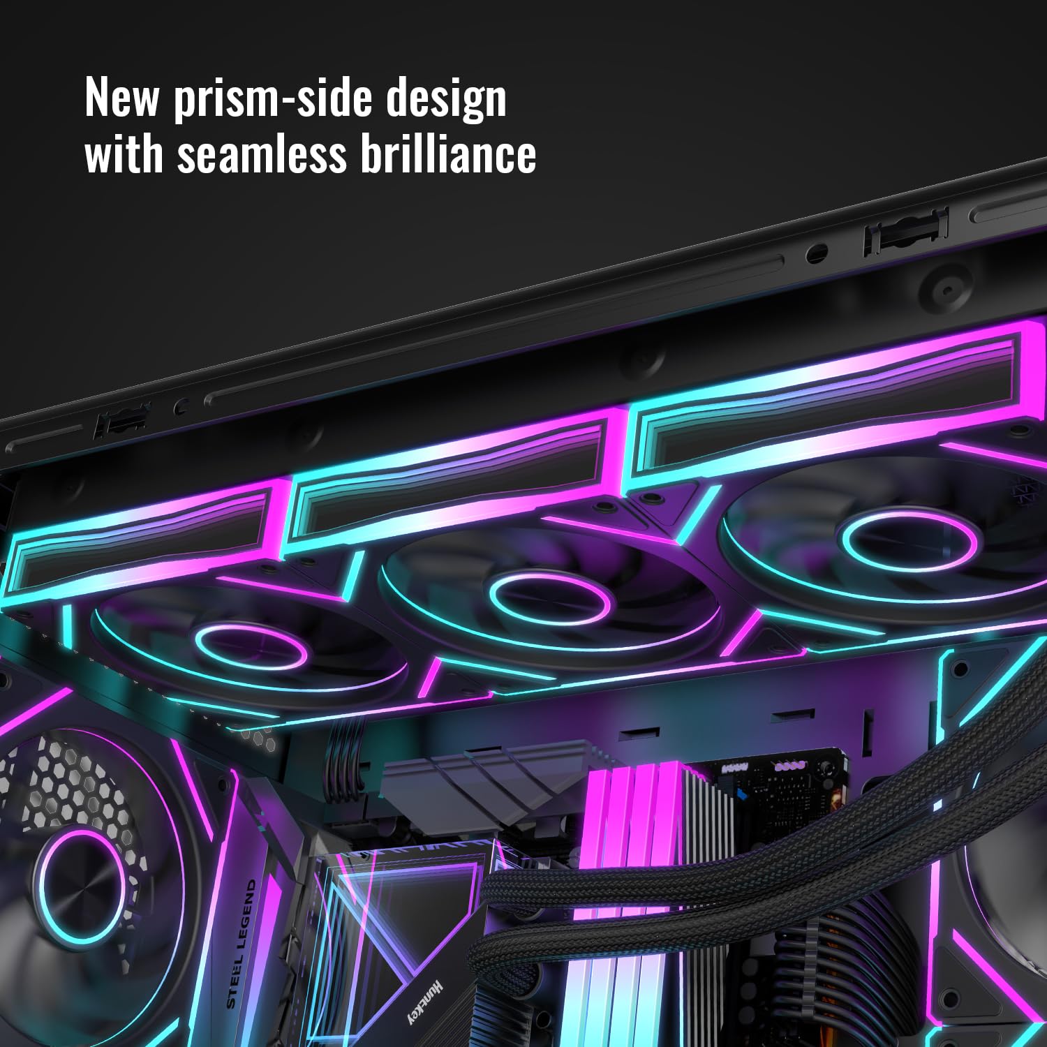 RUIX V8 Prism 120mm ARGB PWM Computer Case Fan 3-Pack, Mirror Design, High-Performance Cooling for Gaming PC - White, Forward