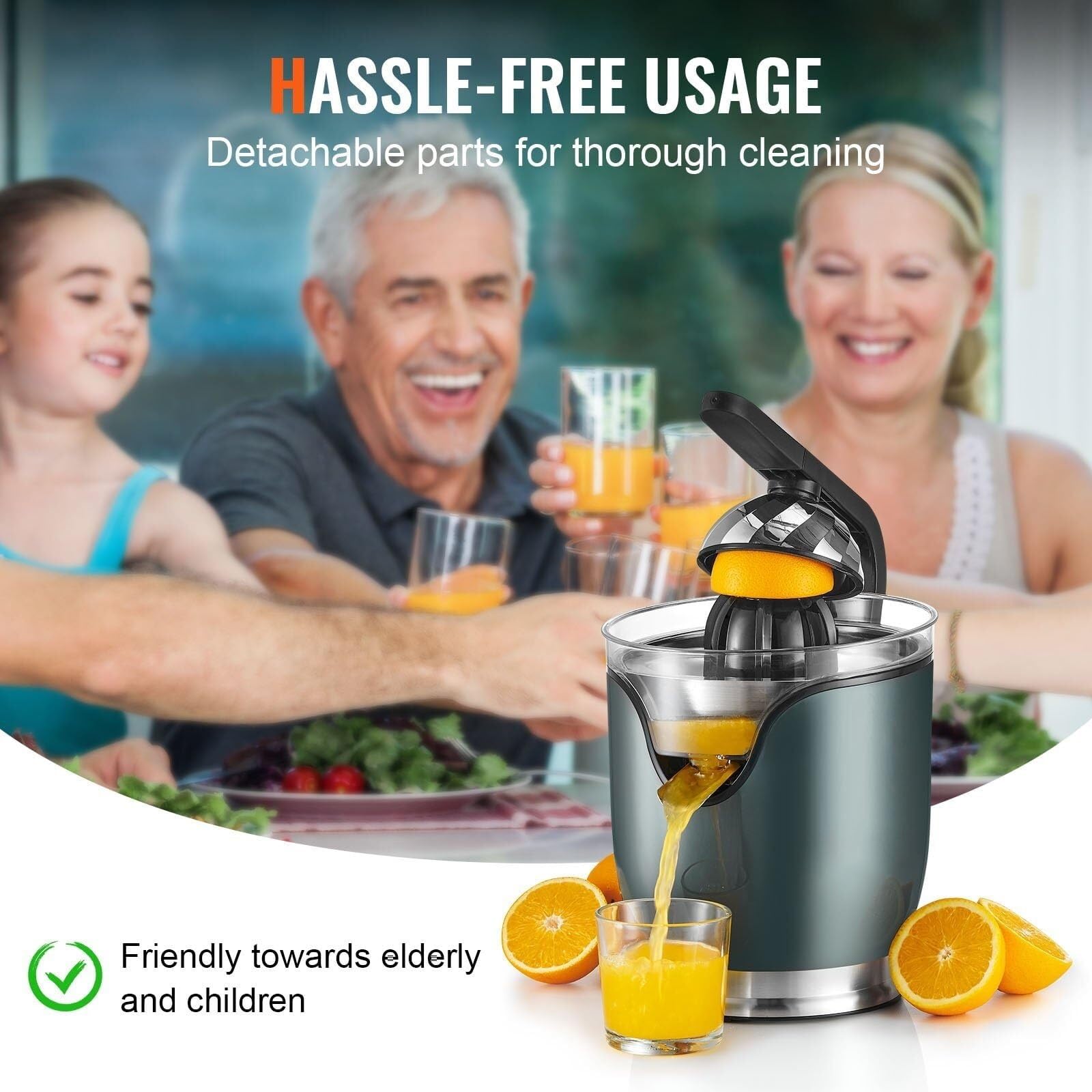 Exprimidor eléctrico de cítricos, exprimidor de zumo de naranja con conos de zumo de dos tamaños, máquina for hacer zumo de naranja de acero inoxidable de 150 W, for naranjas, pomelos, limones y otras