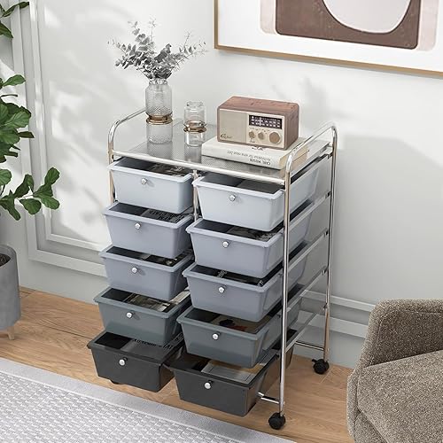Vista 246 de LDAILY Carrito de almacenamiento con ruedas de 15 cajones, carrito rodante con cajones para aula, organizador de manualidades con ruedas con marco