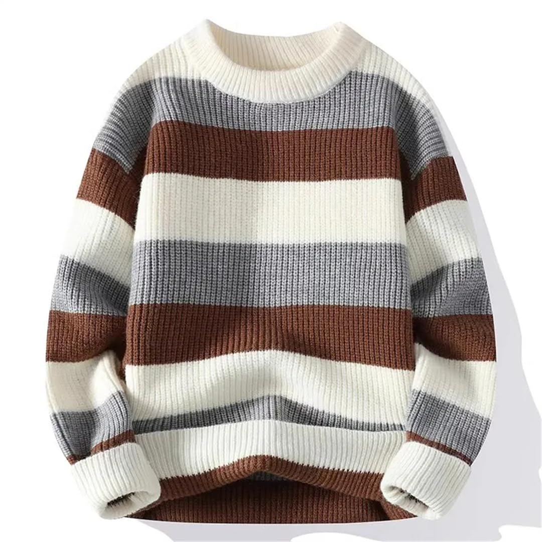 Męski sweter w paski okrągły dekolt na co dzień dzianinowy sweter z długim rękawem ciepły dzianinowy sweter top