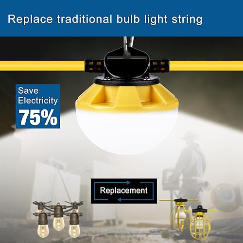Miniatura 5 de G GJIA Cadena de luces LED de 50 pies de 50 W, 6000 lúmenes, de grado industrial, súper brillante para sitios de construcción, trabajo temporal,