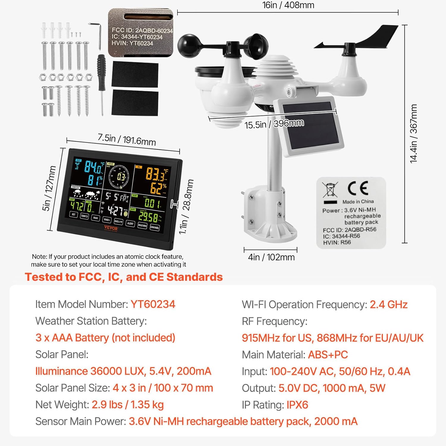 VEVOR YT60234 WiFi Weather Station 7-in-1, Weather Stations WiFi Indoor Outdoor, 7.5" Color Display for Weather Forecast, Temperature, Humidity, UV, Air Pressure, Wind Speed&Direction, Rain, Alarm - Image 8