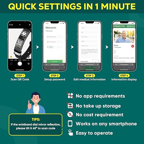 Miniatura 5 de Pulseras médicas para hombres y mujeres con código QR, pulseras de identificación de alerta médica, pulsera de plástico ajustable ultraligera que se