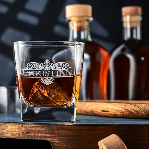 Miniatura 3 de Vaso de whisky personalizado para hombre, monograma de vestigio, 12 onzas, fondo azul, grabado, doble anticuado, rocas, cóctel, vaso de bourbon,