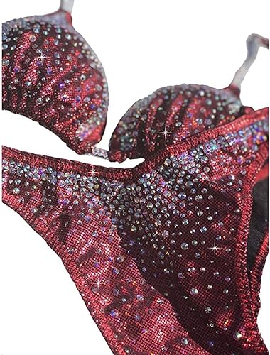 Miniatura 4 de Figura Physique traje de competición brillante rojo figura Bikini Posing traje NPC Physique Competition Bikini Proven Winner Figura traje