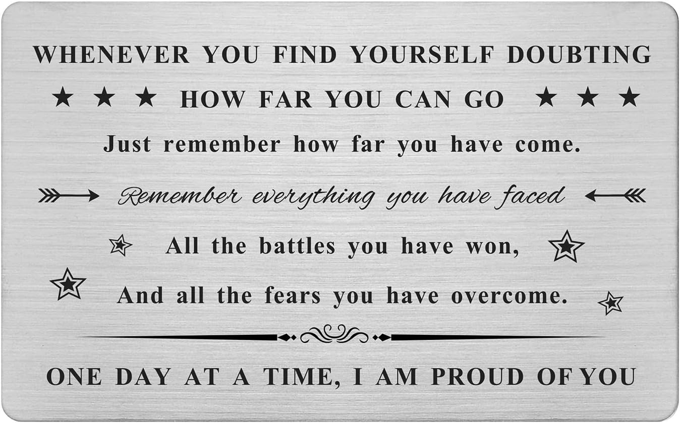 Sobriety Wallet Card - One Day At A Time AA Recovery Gift, Stainless Steel Keepsake For Men & Women - Milestone Present