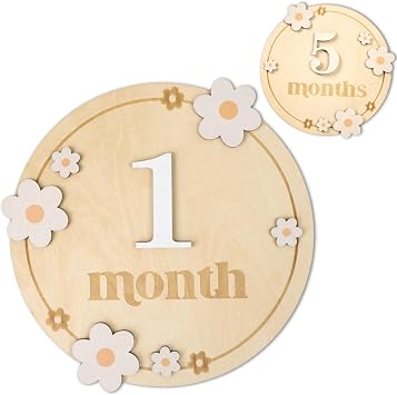 Baby Monthly Milestone Cards - Wooden Monthly Milestone Discs - Newborn Photography Props to Document Your Baby s Growth - Baby Announcement Sign B06