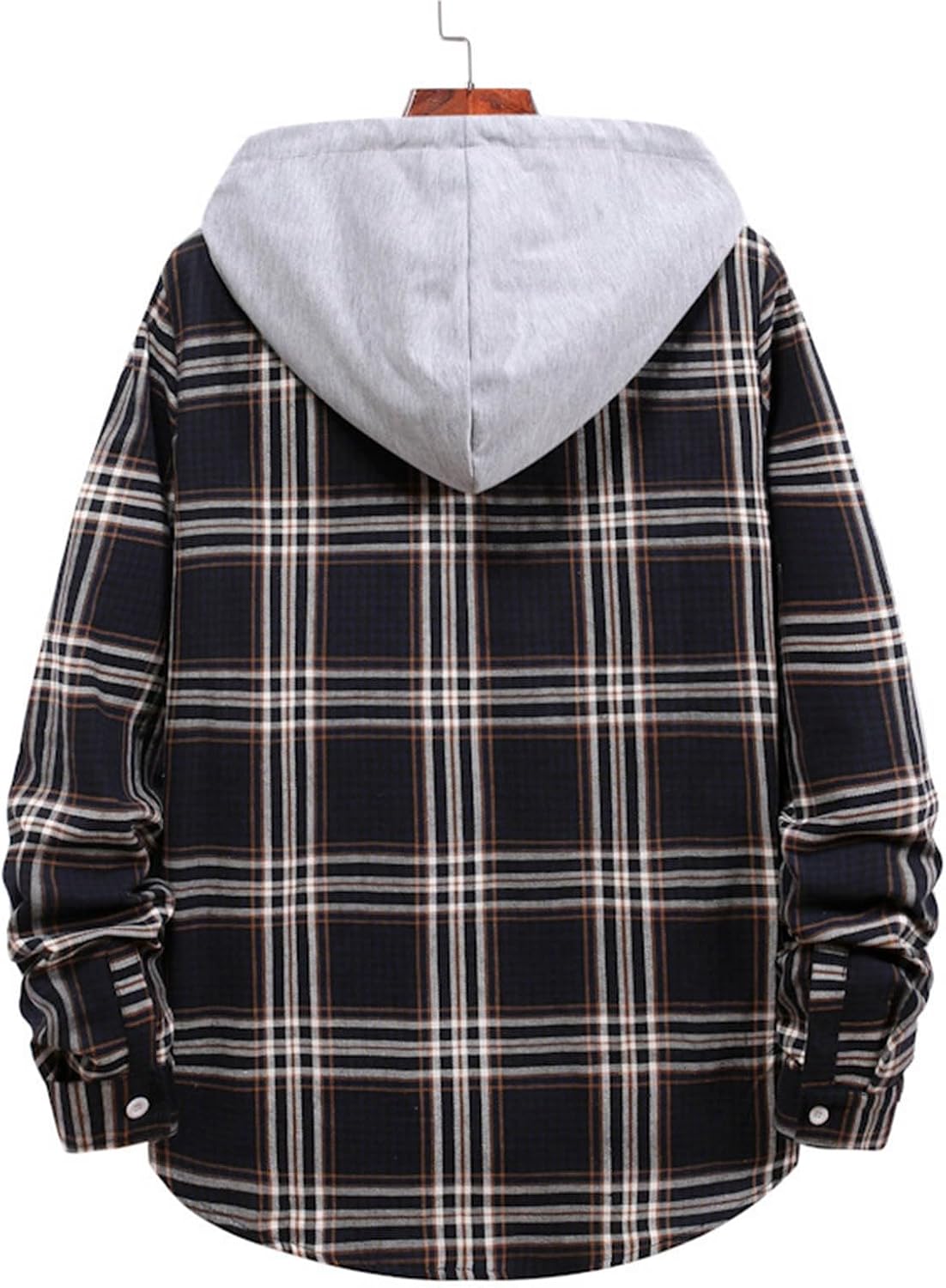 Plaid Hoodie Shirts for Men Casual Long Sleeve Button Down Hooded Jackets Shirt Fashion Fall Color Block Checkered Shirt
