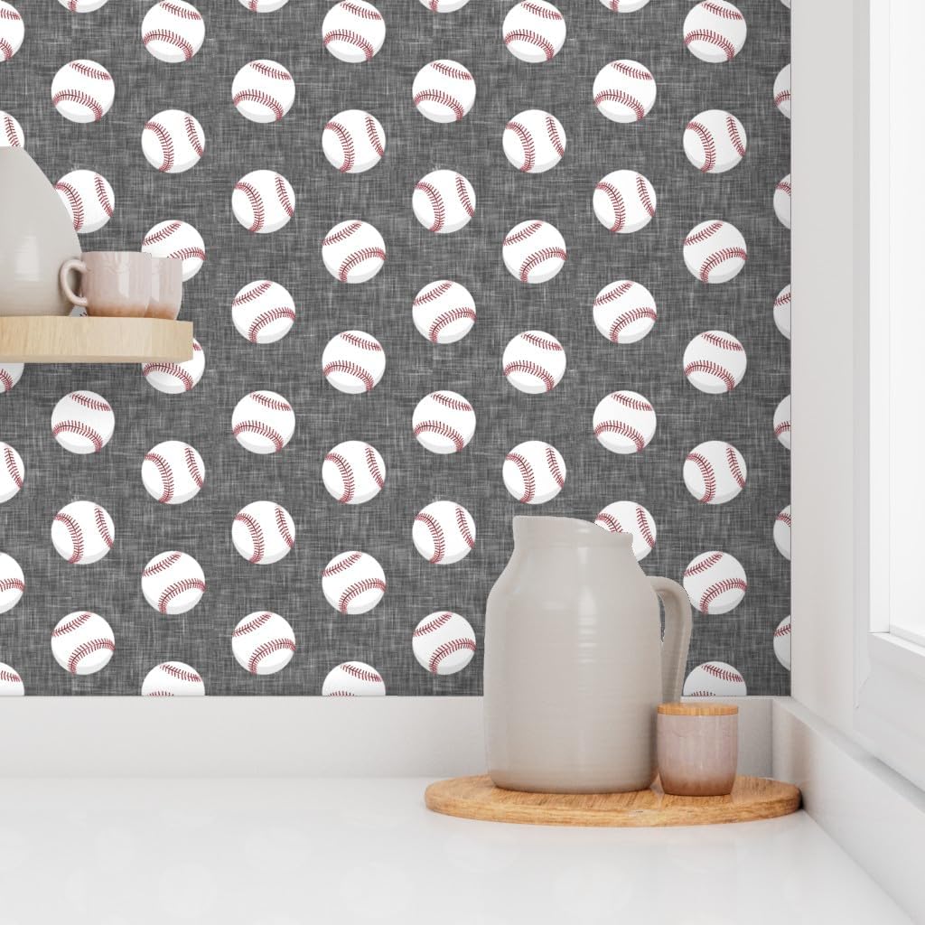 Peel & Stick Wallpaper Swatch - Baseballs Gray Baseball Game Trendy Sports Spring Balls Friendly Custom Removable Wallpaper by Spoonflower