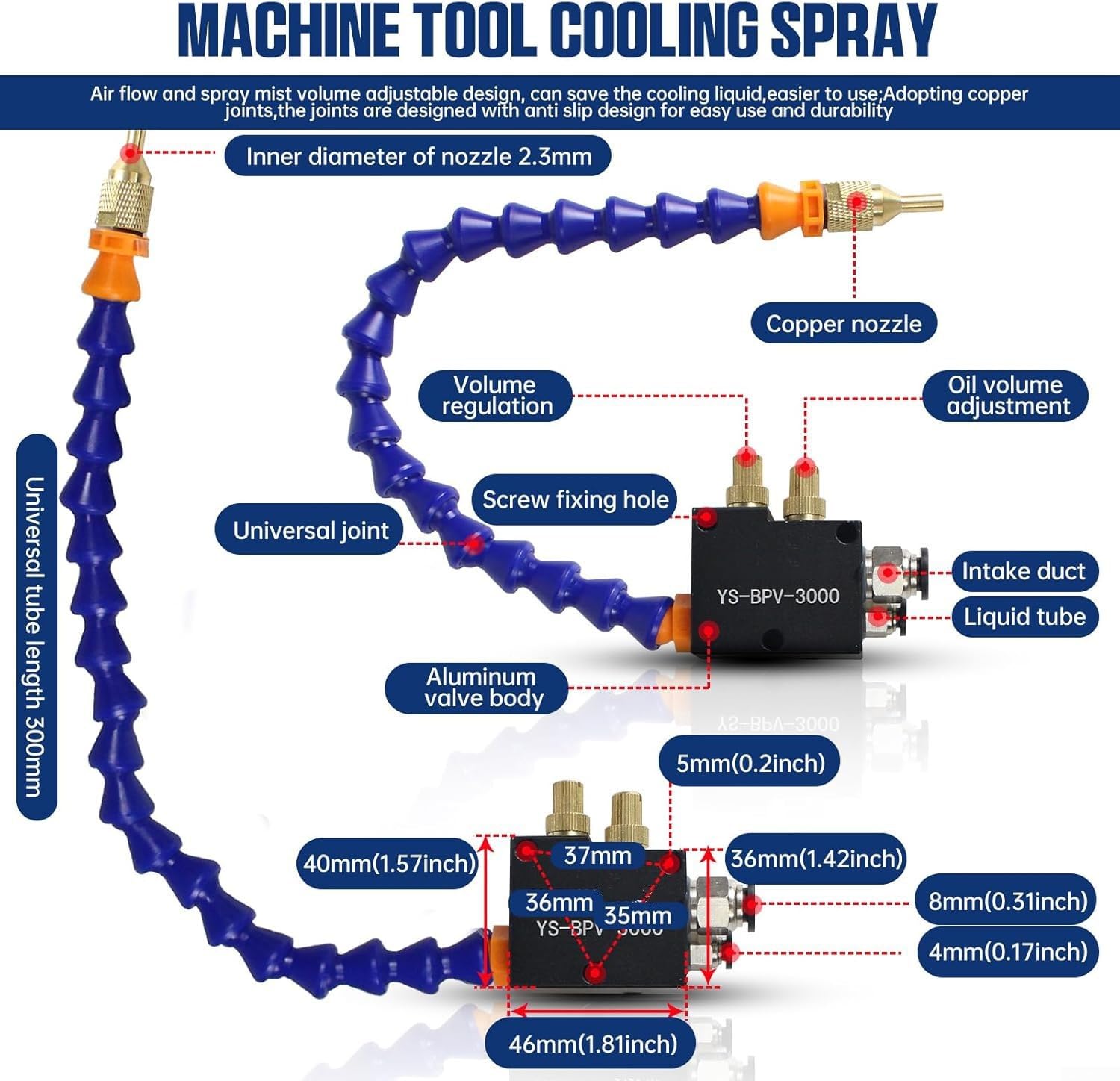 Sistema de bomba de pulverización de refrigerante YS-BPV-3000 3L con válvula solenoide para fresado CNC Torno de perforación Regulador de filtro de aire (24V)
