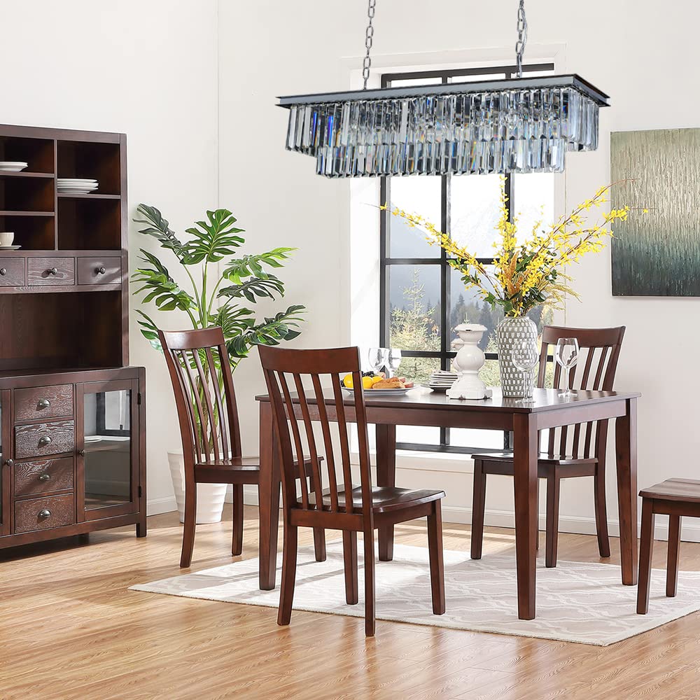 MEELIGHTING Luxury Chrome Rectangular Crystal Chandeliers Lighting Modern Pendant Ceiling Lights Rectangle Chandelier Lamp Fixture 8-Lights for Dining Room Kitchen Island