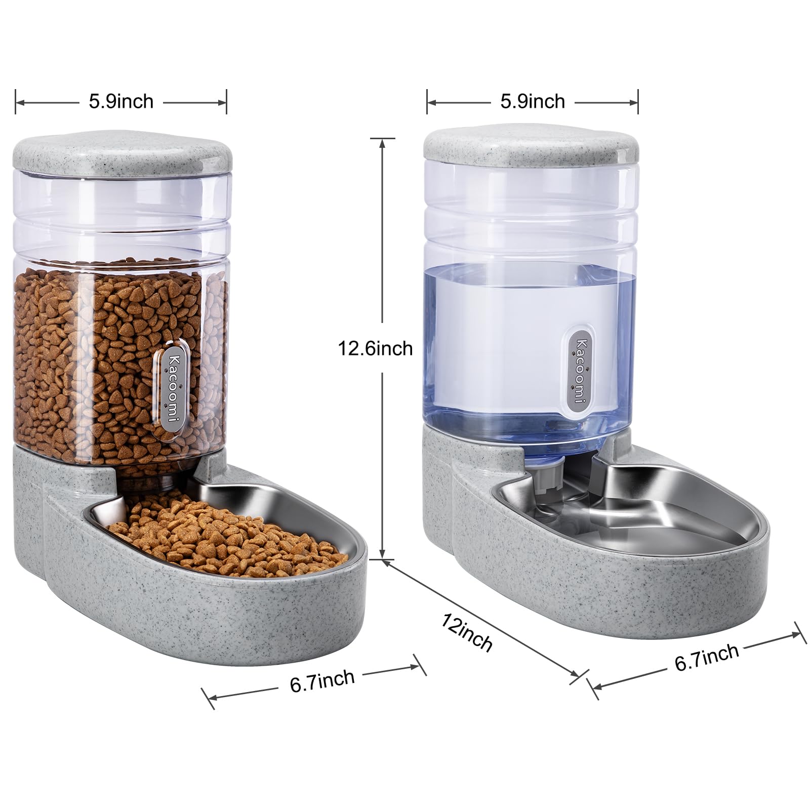 Automatic Cat Feeder and Water Dispenser with Stainless Steel Bowl Gravity Food Feeder and Waterer Set for Small Medium Dog Puppy Kitten 1 Gallon x 2(Grey) - image 6