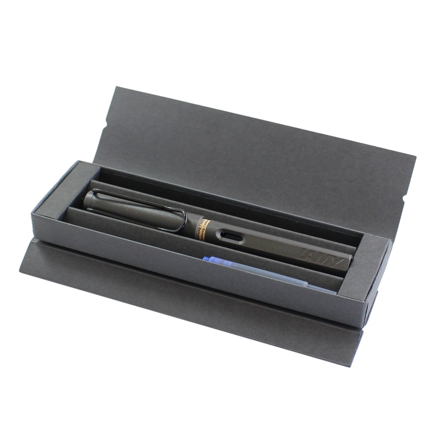 Lamy Safari Pluma estilográfica, plumín medio carbón (L17M) (pluma estilográfica de carbón con caja de regalo)